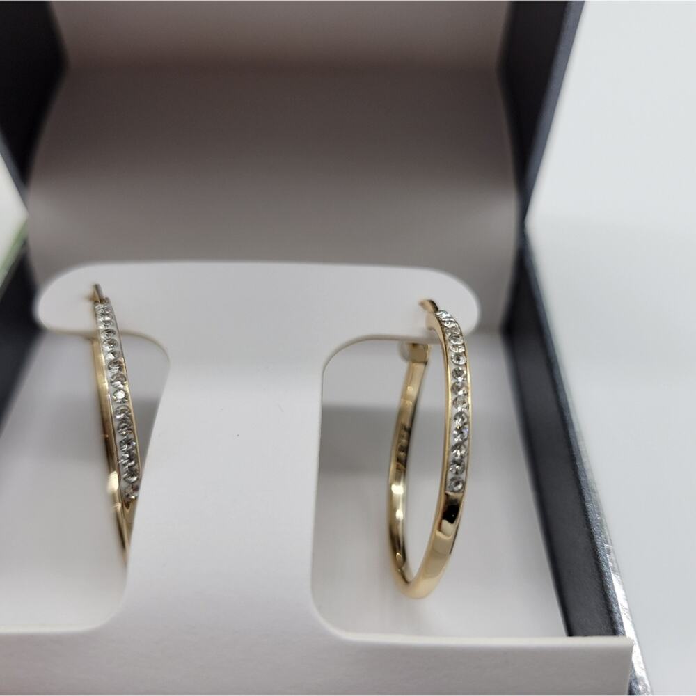 Crystal and gold hoop earrings, 18K over Brass, New with tags